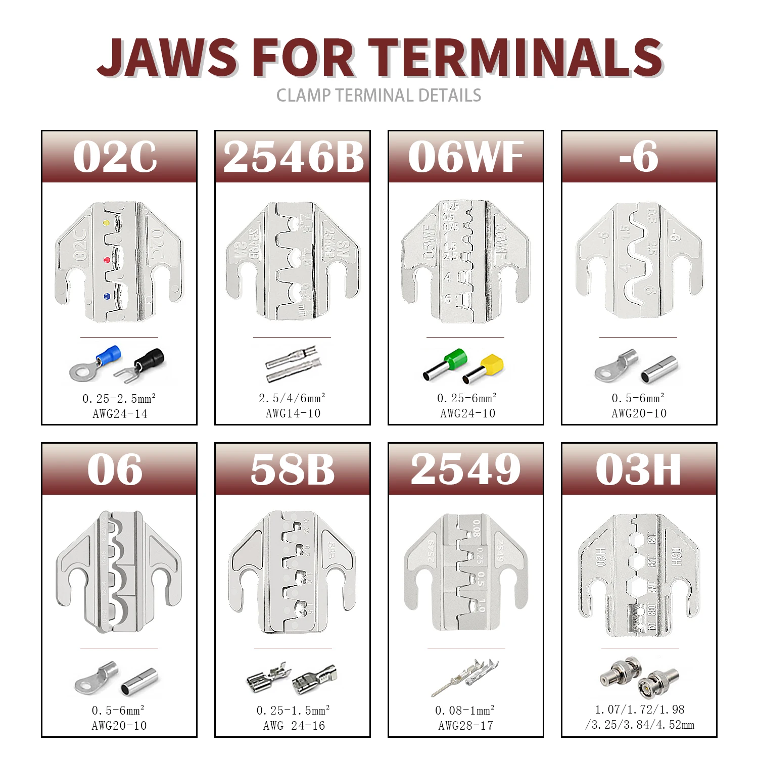 圧着工具プライヤーセット,圧着ジョー,4mmスロットジョー,SN-58B,02c,2546b,2549, 06,-6,06wf,03h,圧着端子に使用