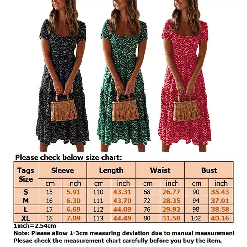 Elegante stampa floreale manica corta abito svasato donna collo quadrato Sexy Casual Midi abiti vacanza festa notte signora vestito Robe