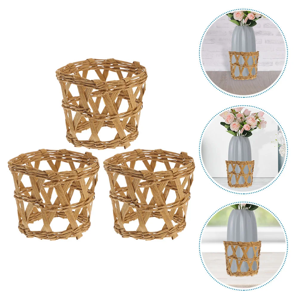 4 Pcs Pen Holder Table Cup Oil Bottle Drink Flower Vases Decorative Straw Woven Glass Weaving Cover Covers