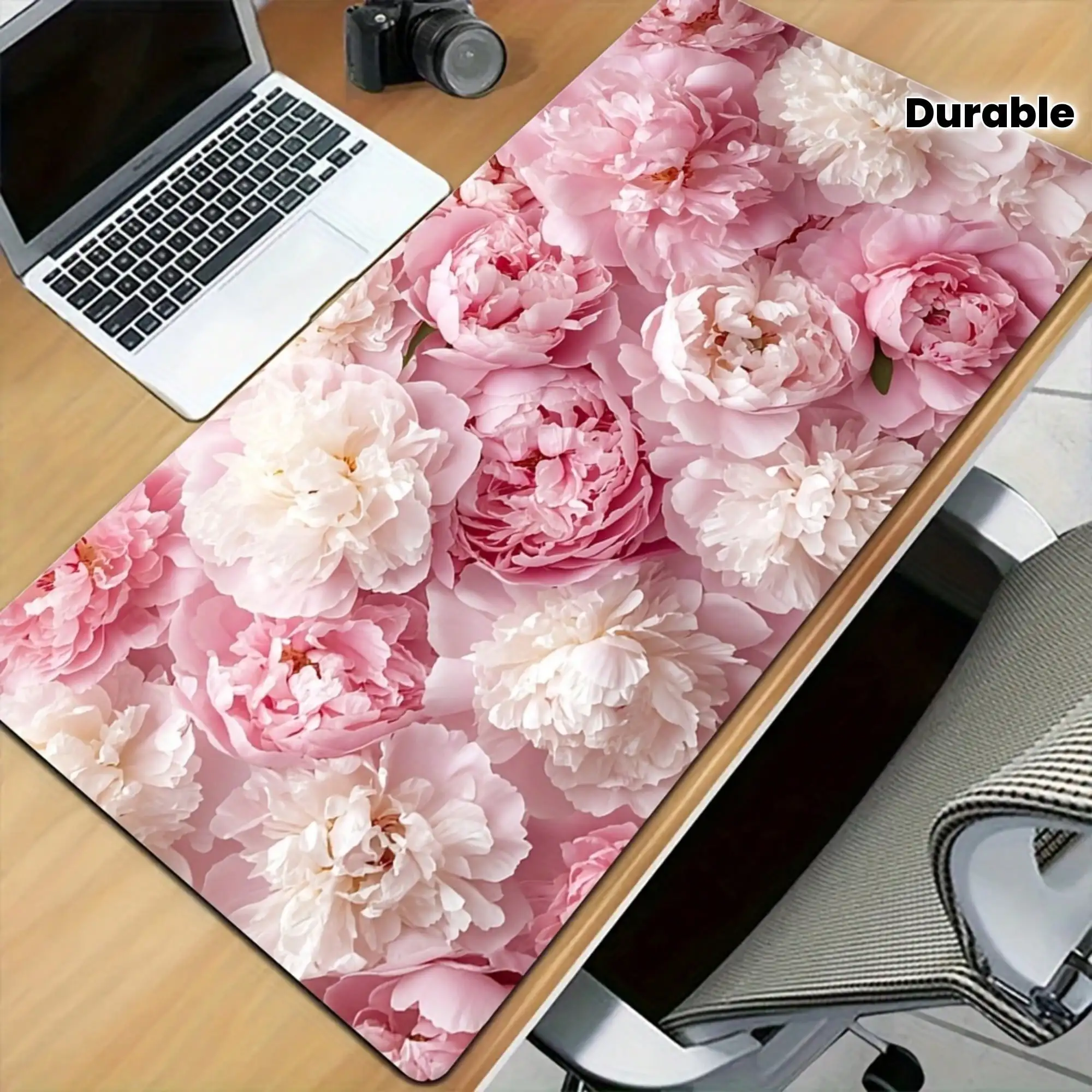 1 Large Peony Season Mouse Pad With Non-Slip Rubber Base, Floral Desk Mat For Office And Home, Bright Pink Peony Design, Durable And Comfortable Computer Mouse