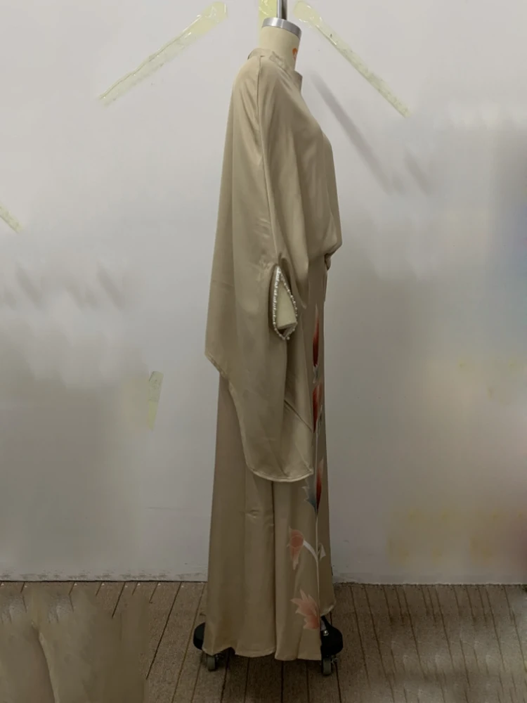 Elegant Skirt Suits 2024 New Women Two Piece Set Solid Color High Neck Tops & Vintage Floral Printed High Wiast Skirts