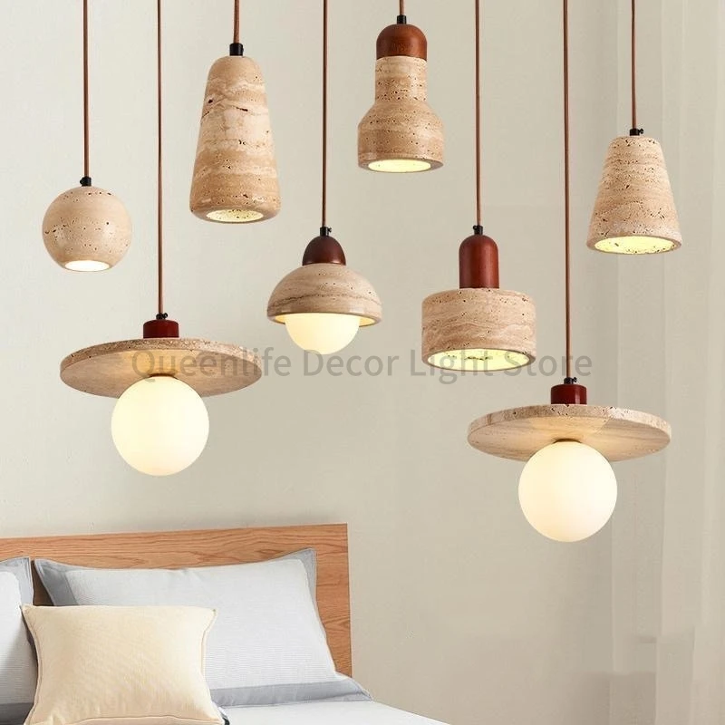 

Travertine Pendant Light Yellow Cave Stone LED Pendant Lamp Restaurant Bar Cafe Modern Bedroom Bedside Hanging Lighting Fixture