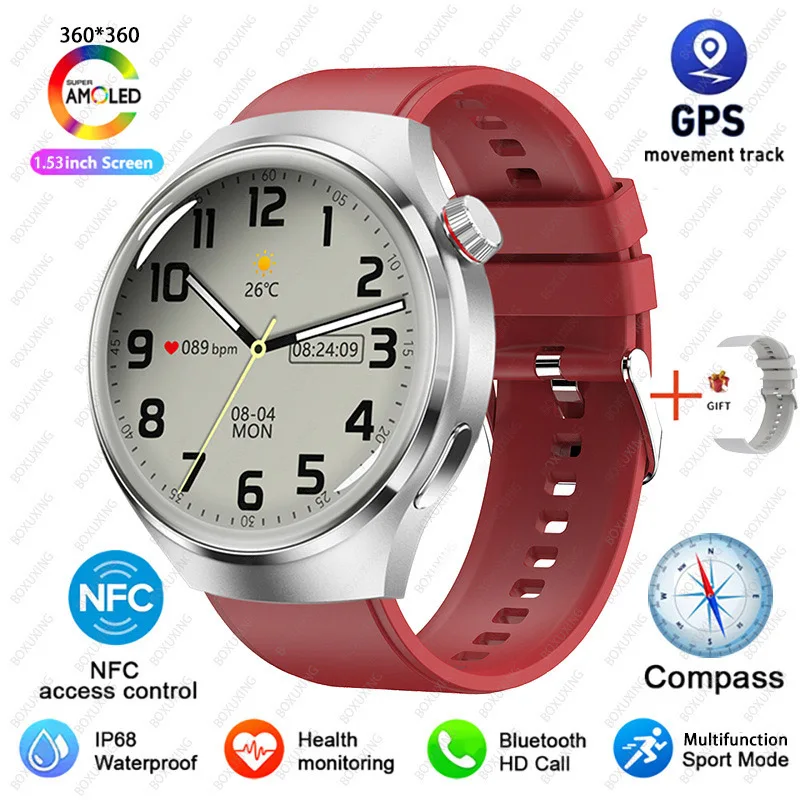 2025 New Watch 4 Pro GPS NFC Smart Watch Men 360*360 AMOLED Screen Heart Rate Bluetooth Call Waterproof Sports Man Smartwatch