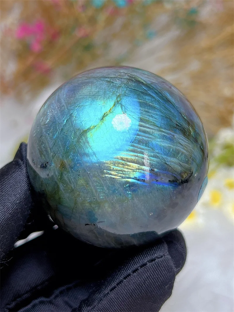 Natura Crystal Blue Labradorite SPhere With Rain Bow Free Form  Carving Reiki Healing Stone Home Decoration Exquisite Gift