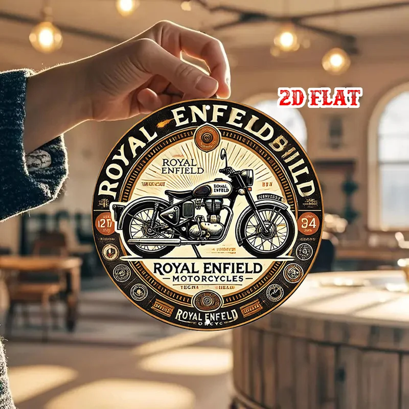 2D flach 1 Stück Royal Enfield Vintage Fahrrad kreisförmiges Holzlogo – Motorradkunst Holzwanddekoration, Zuhause, Garagendekoration – Detail 8