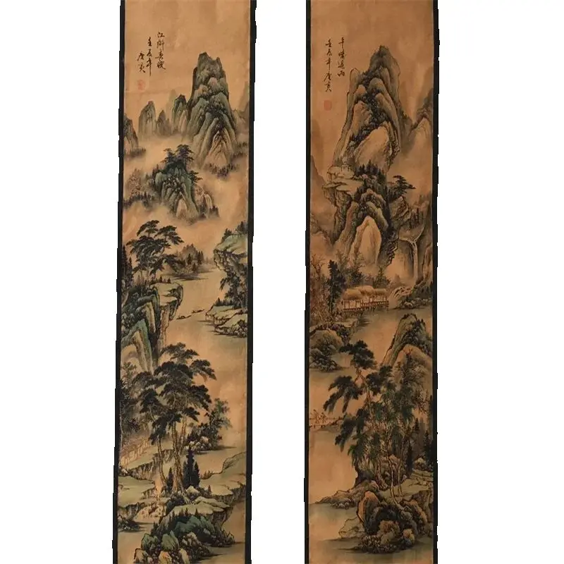 Chinese Ancient Paper Calligraphy Paintings Scrolls Poems Tang Yin's landscape Four Map Art Decorative Wall Hanging