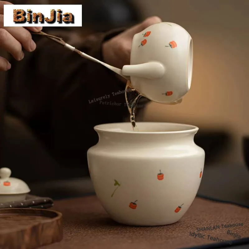 

500ml Retro Soda Glaze Jianshui Tea Wash Tea Residue Bucket Household Ruyi Persimmons Chaxi Cafes Teaset Accessories Ornaments