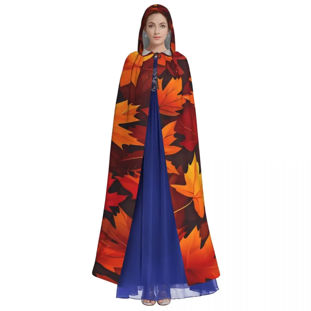 Maple Fallen Leaves Long Hooded Cloak for Autumn Leaf Funny Cape