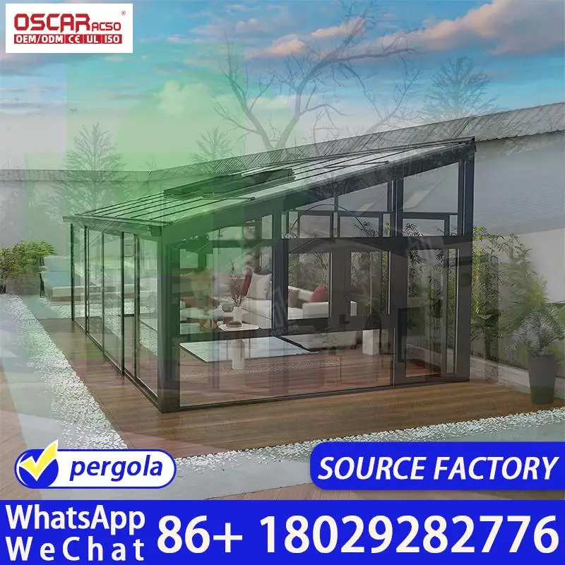 6x6m Outdoor Retractable Covered Awning Structure for Garden Patio Backyard sunroom