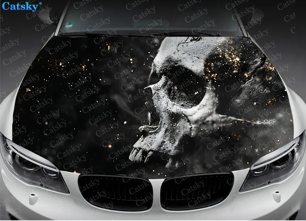 3D Black Skulls Car Hood Vinyl Stickers Wrap Vinyl Film Engine Cover Decals Sticker Universal Car Hood Protective Film