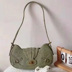 Y2k Vintage Shoulder Bag American Street Style Rivets Green Canvas Handbag Gothic Punk Biker Cool Designers Underarm Bag Handbag