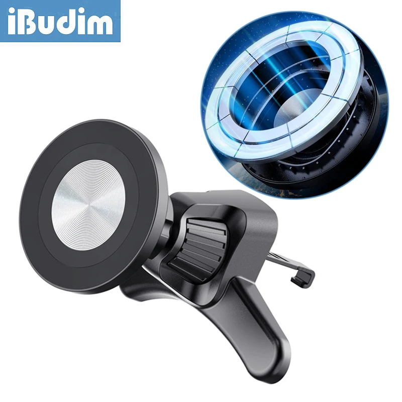 Soporte Magnético iBudim para Celular en Rejilla de Ventilación de Auto, Imán N52 de Alta Potencia, Clip para Celular Compatible con iPhone 17/16 MagSafe