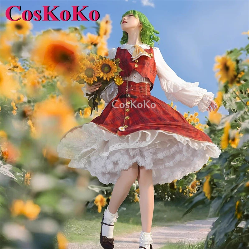 CosKoKo Kazami Yuuka Cosplay Game Touhou Project Costume Elegant Sweet Red Grid Uniform Halloween Party Role Play Clothing New