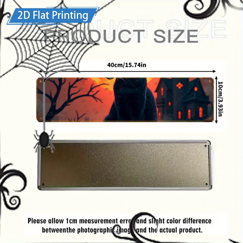 1 قطعة 4x16 بوصة علامة معدنية للهالوين 2D طباعة مسطحة علامة معدنية-قطة مخيفة وديكور منزل مسكون