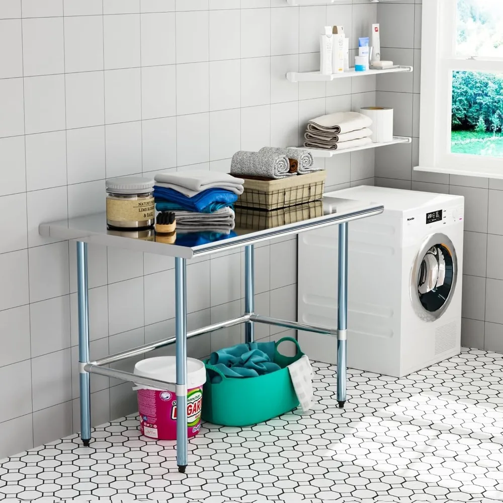 Meja Kerja & Persiapan 48 inci x 30 inci, Dasar Terbuka, Baja Anti Karat untuk Dapur