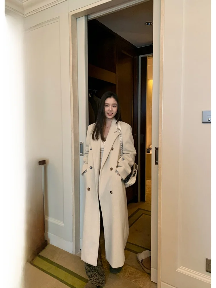 

YOKLASS Woolen Coat Hepburn Sle Lazy Medium Length Autumn Winter New Arrival Women's Faion Thiened Long Sve Coat