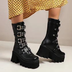 2021 Brand New buty motocyklowe damskie platformy masywne wysokie obcasy nitowana klamra buty damskie 2021 Fashio Punk Botas De Mujer