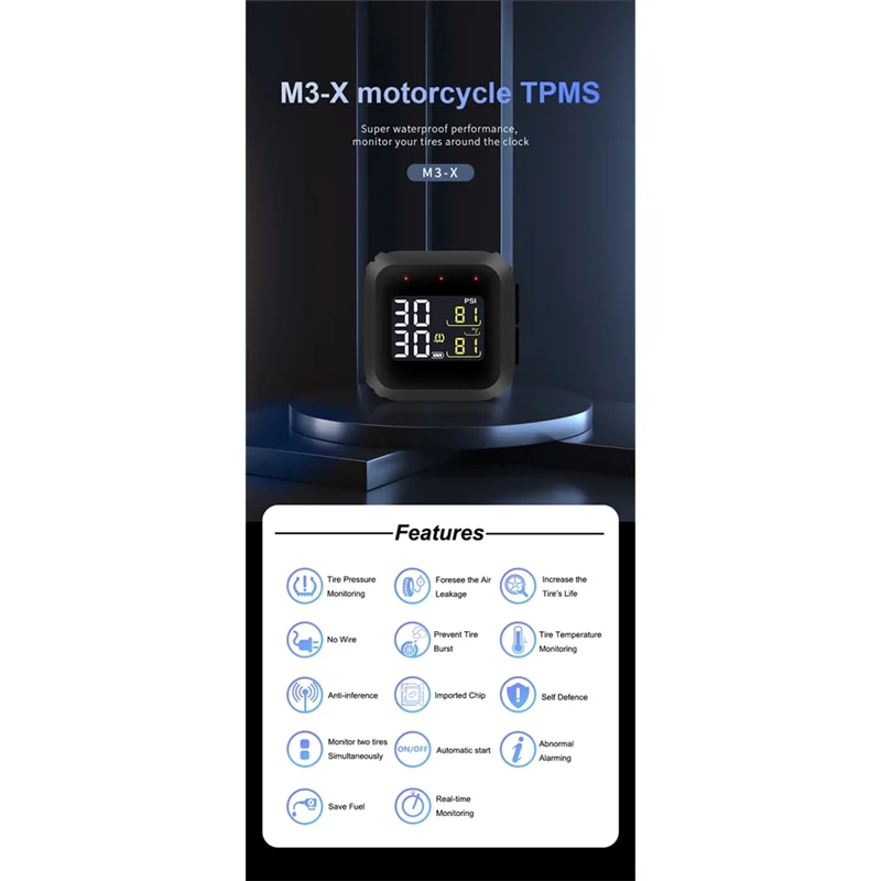 

Real-Time TPMS For Motorcycles M3X Smart Wireless Tire Pressure Monitor With External Sensor