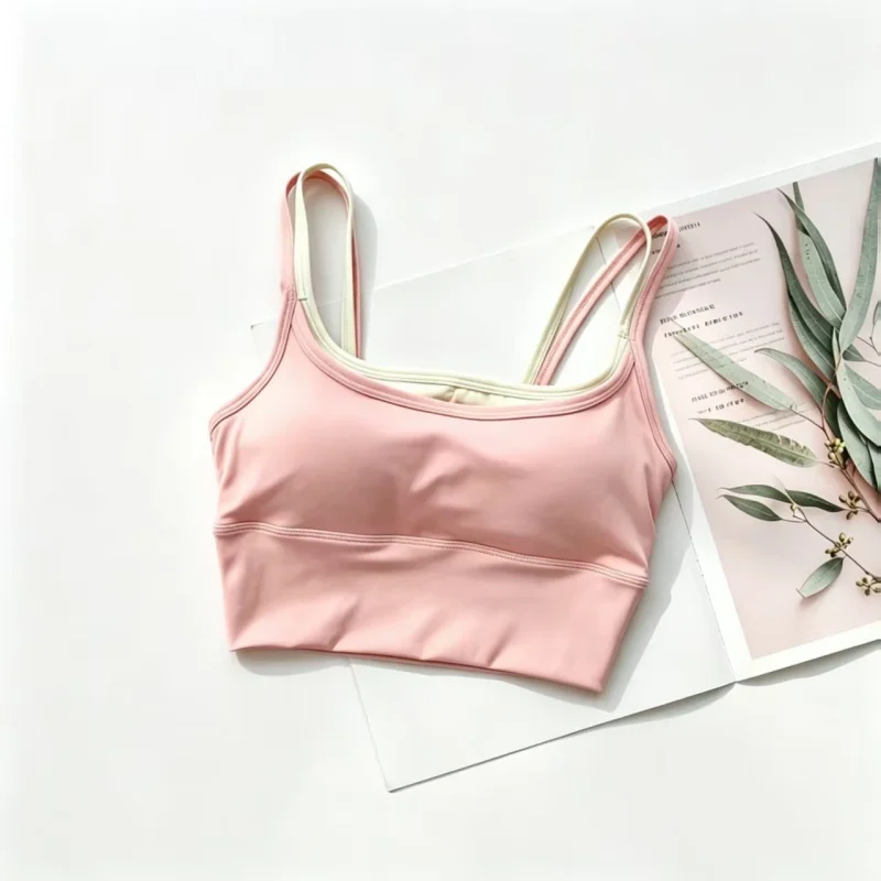Women Sports Bra Double Straps Square U Neck Matte Crop Top Removable Pads Quick Dry Compression Fitness Workout Yoga Tank Top