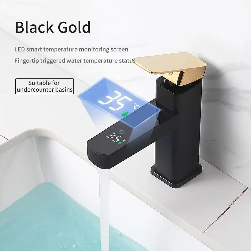 Smart Touch Screen Faucet LED Digital display Temperature Tap Deck Mounted Bathroom Faucet Sink Basin Hot Cold Water Mixer Tap