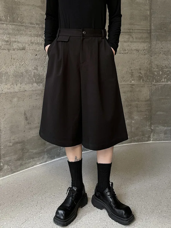 

Men's Thiened Faionable Wide Leg Woolen ort Pants High Waist Straight Casual Mid-Length Trendy Brand Seven-Five Pants