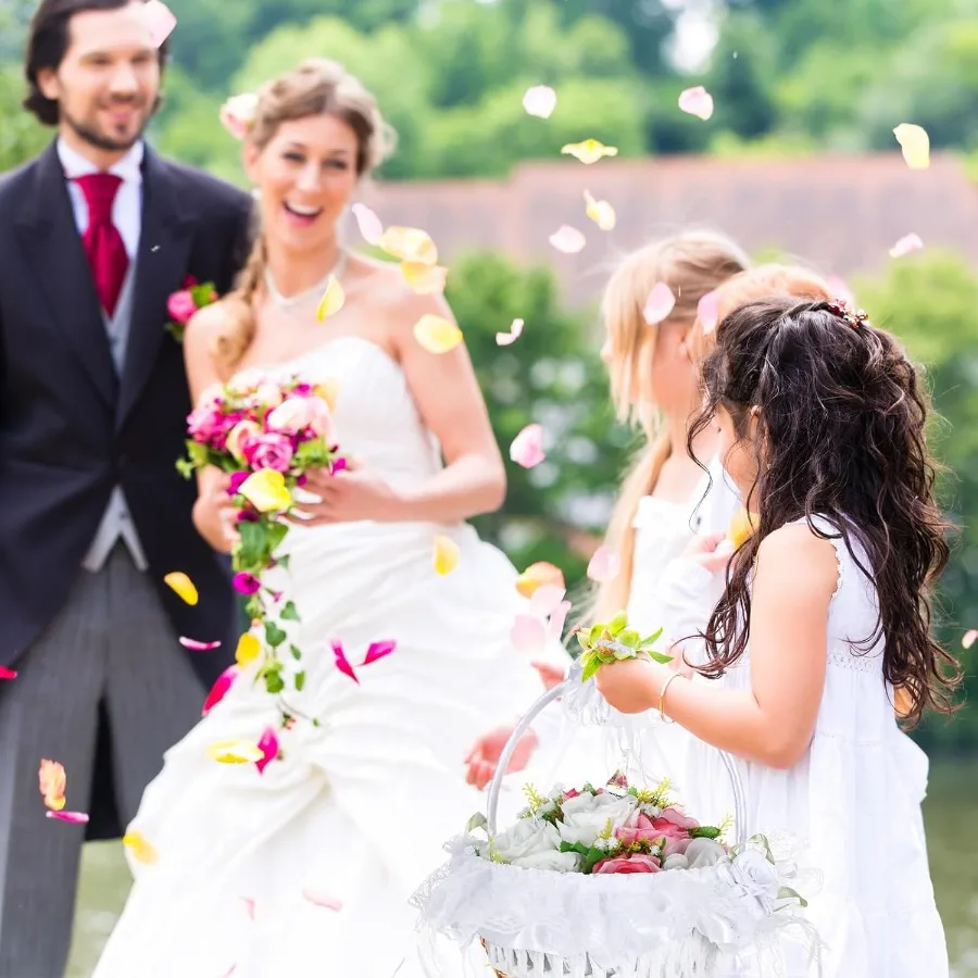 2 قطعة 9 بوصة الزفاف زهرة فتاة سلال مع مقبض قابل للطي الساتان الدانتيل Bowknot سلال ل فتاة الزهور الزفاف أنيقة و Pr #4