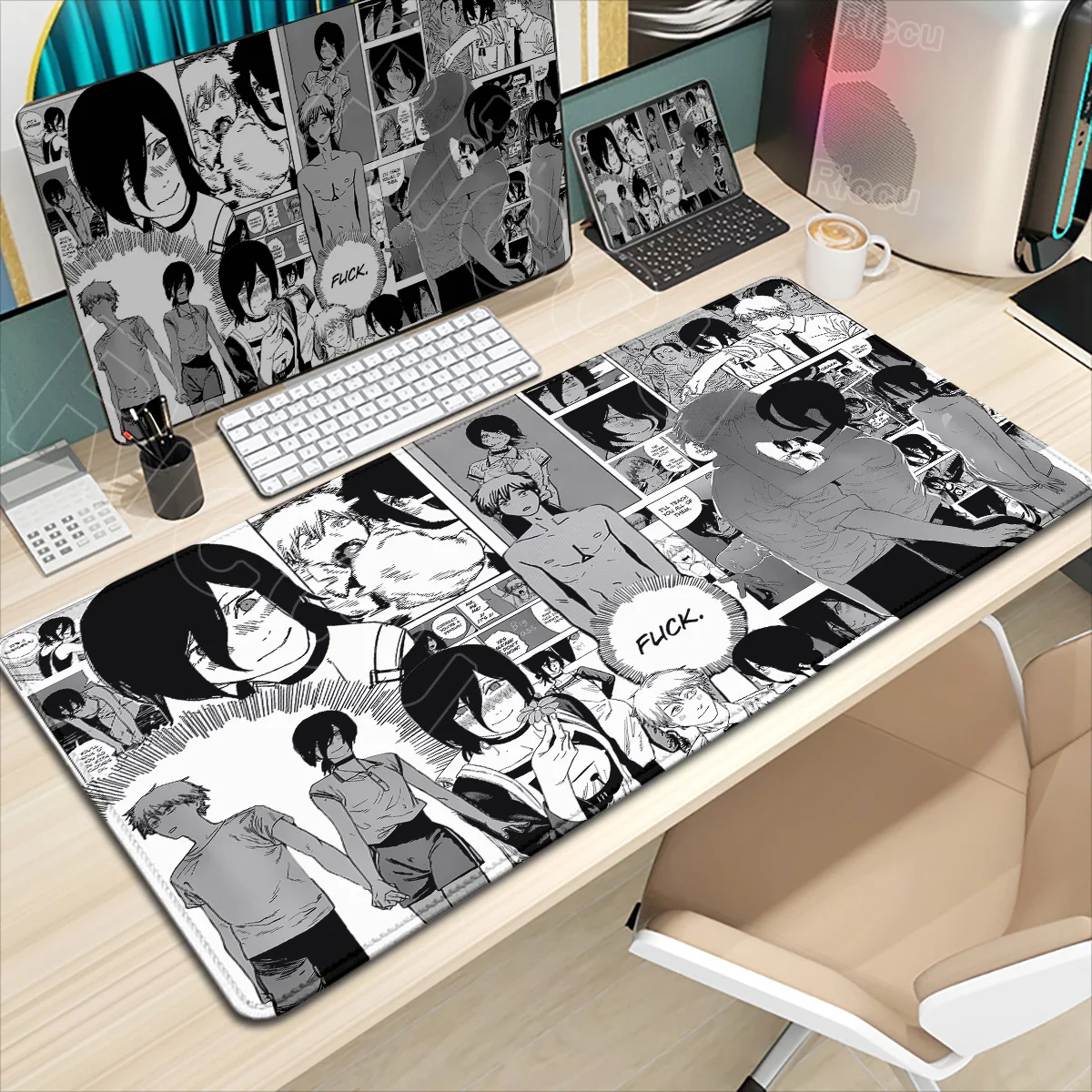 

Новый черно-белый коврик для мыши с цветочным резером для ноутбука Kawaii Anime Girl Коврик для клавиатуры ПК Настольный коврик для мыши Бензопила Man Gaming Mousepad