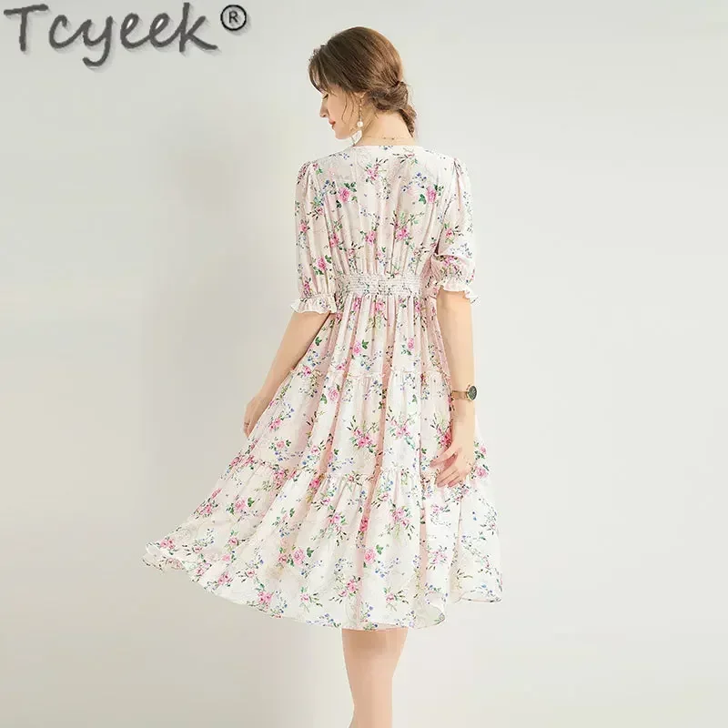 

Tcyeek 100% Mulberry Silk Fashion Summer Dresses 2024 Long Dresses for Women Clothes Elegant Women's Dresses Vestidos De Mujer