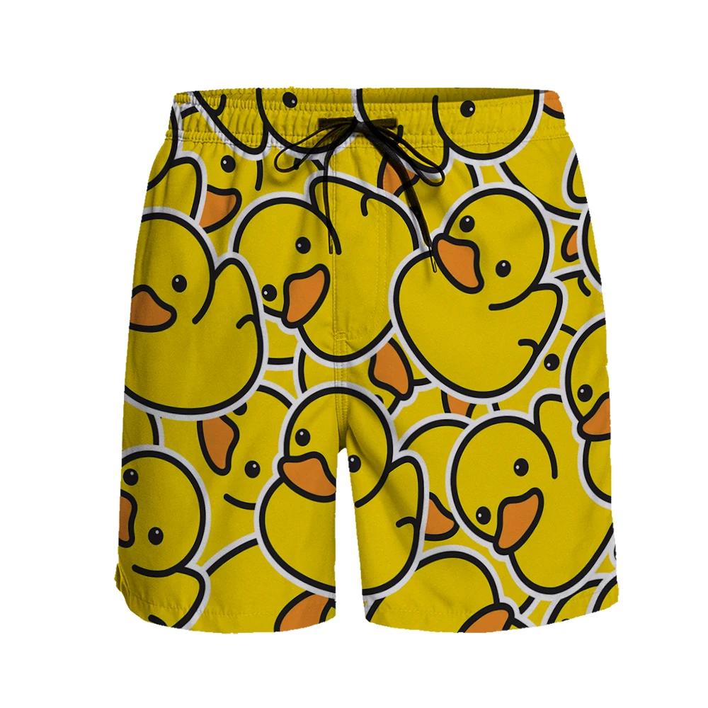 Men Casual Shorts Little Yellow Duck Print Funny Breathable Quick Dry Hawaii Beach Pants Running Sport Shorts Women Board Shorts