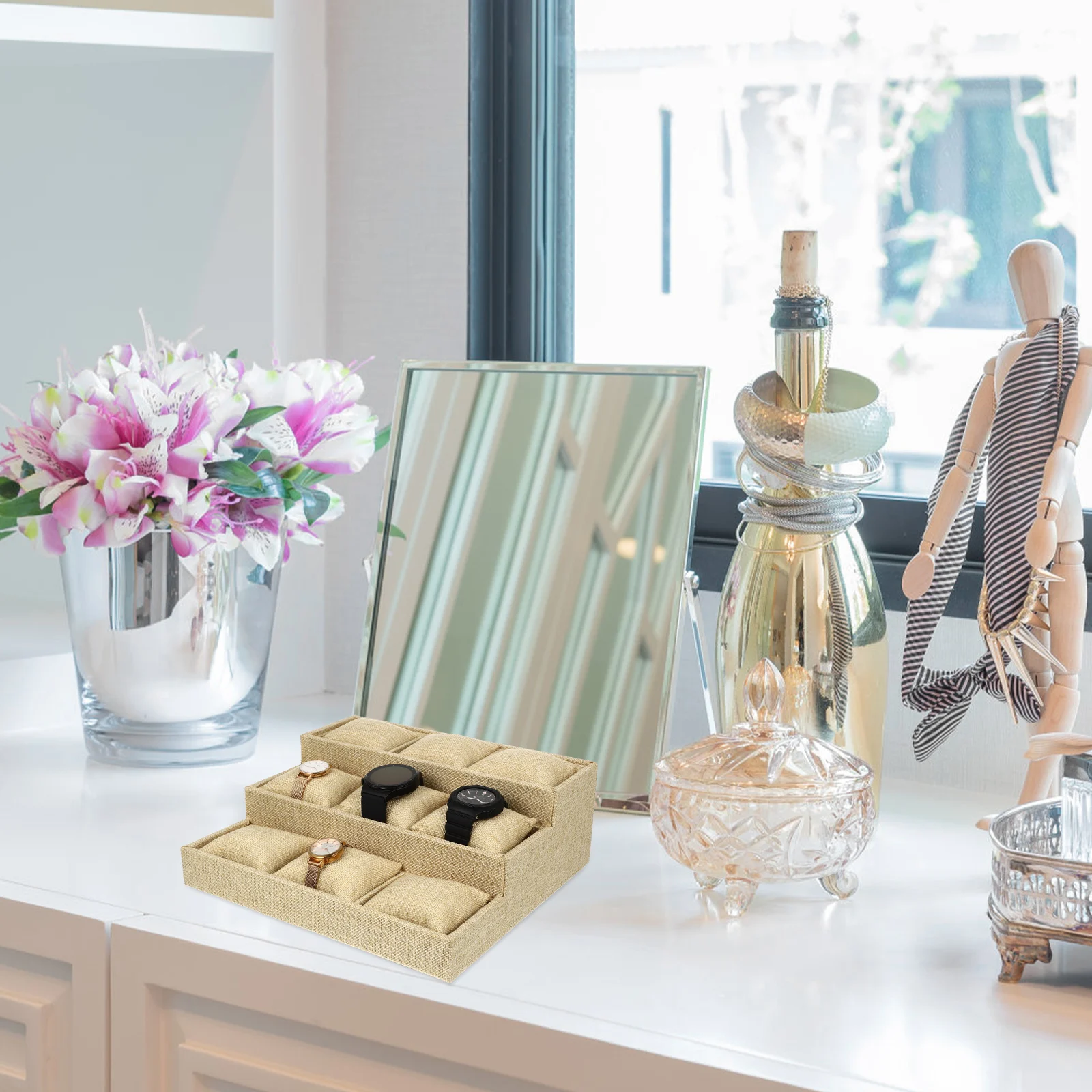 

1 комплект, лоток для часов, чехол для хранения с несколькими сетками, органайзер для ювелирных изделий, элегантный подарок для женщин, друзей, сетки-разделитель, лоток