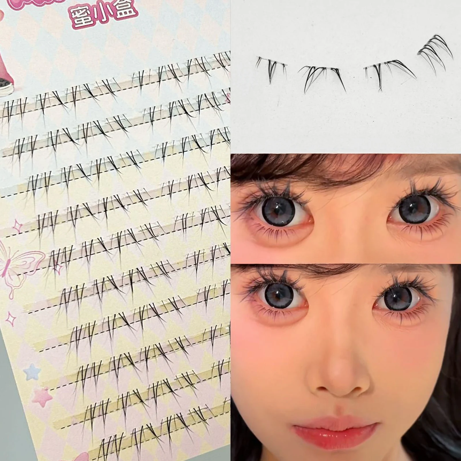 5-7mm Fai da te Estensione ciglia inferiori Grappoli per ciglia corti individuali Stelo trasparente Segmentato Naturale sotto le ciglia