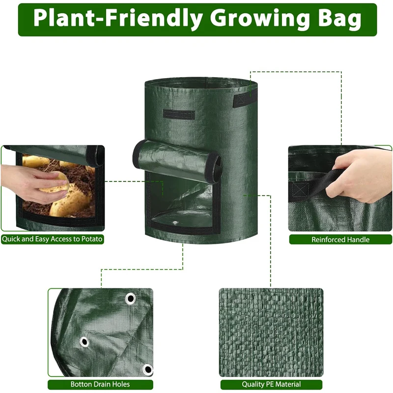 1PC Garden Potato Grow Bag PE Fabrics Gardening Thicken Pot Vegetables Planter Tub with Handles and Access Flap