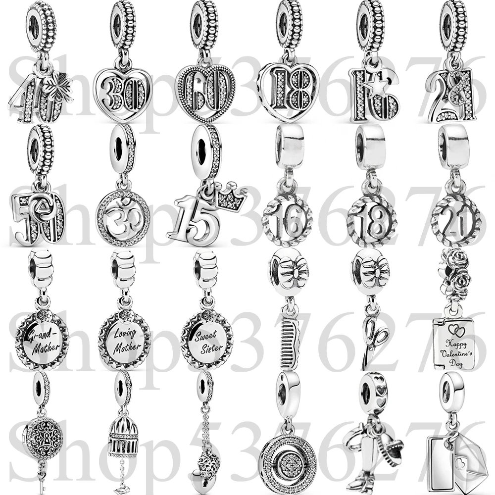 925 Sterling Silver Bead 15 40 30 60 18 16 21 50 Years Birthday Dangle Charm For Fashion Women Bracelet Bangle Gift DIY Jewelry