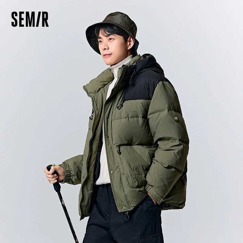 Jaqueta masculina com capuz semir, combinando cores, solta, de deslocamento diário, moda casual, nova marca, inverno, 2023