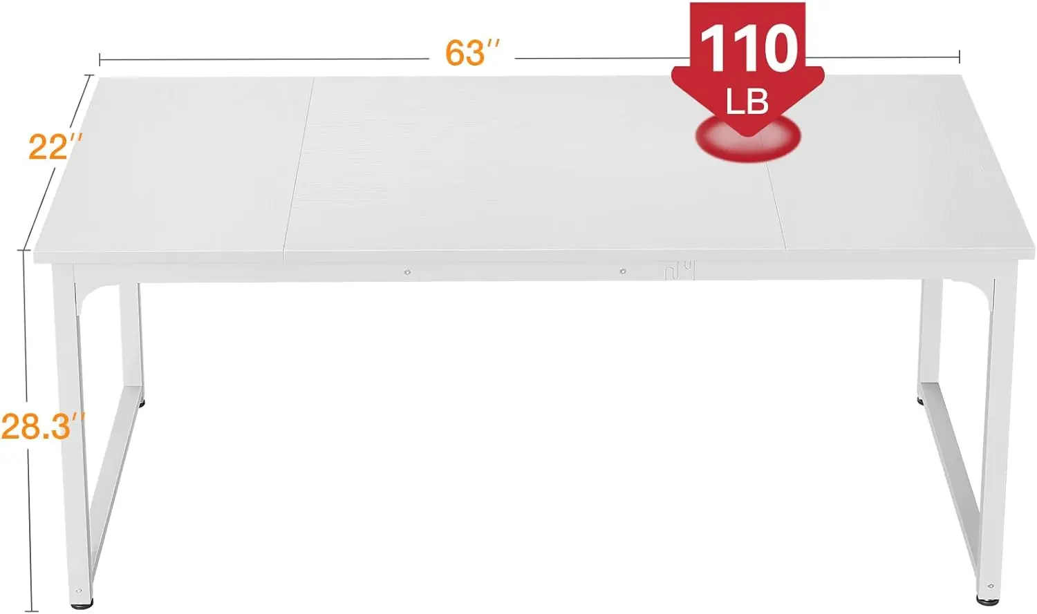 63 Inch Computer Desk For Home Office, Study Writing Table For Small Spaces, Simple Modern Desk With Headpe Hooks, White