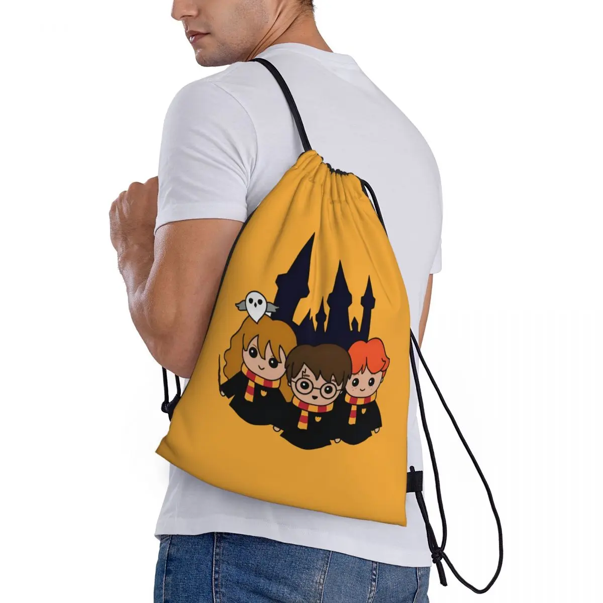 مخصص H-Harrys الرباط على ظهره النساء الرجال الرياضة الصالة الرياضية Sackpack طوي ماجيك حقيبة تسوق مدرسية كيس #3