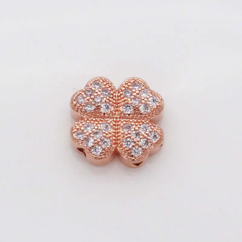10pcs Clover Brass Micro Pave Cubic Zirconia Beads for Jewelry Making DIY Golden Platinum Color 14x14x5mm Hole: 1mm