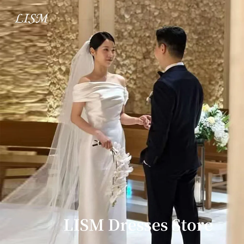 

LISM One Shoulder Elegant A-Line Korea Wedding Dresses Photo Shoot Satin Long Simple Bridal Gowns웨딩드레스Customized Corsets