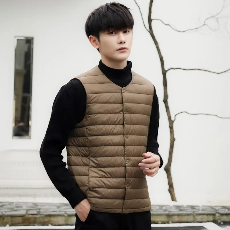 Men's Clothing Autumn winter New Arrivals Men's Collarless Lightweight Down Jacket Vest Tank Top Round Neck Lining Outerwear
