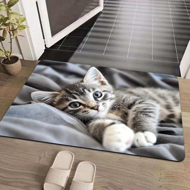 Cute Kitten&Cat Welcome Floor Mat Cat Doormat Bathroom Decor Floor Mat Entryway Accessory Carpet Home Living Room Rugs Kitchen view 3