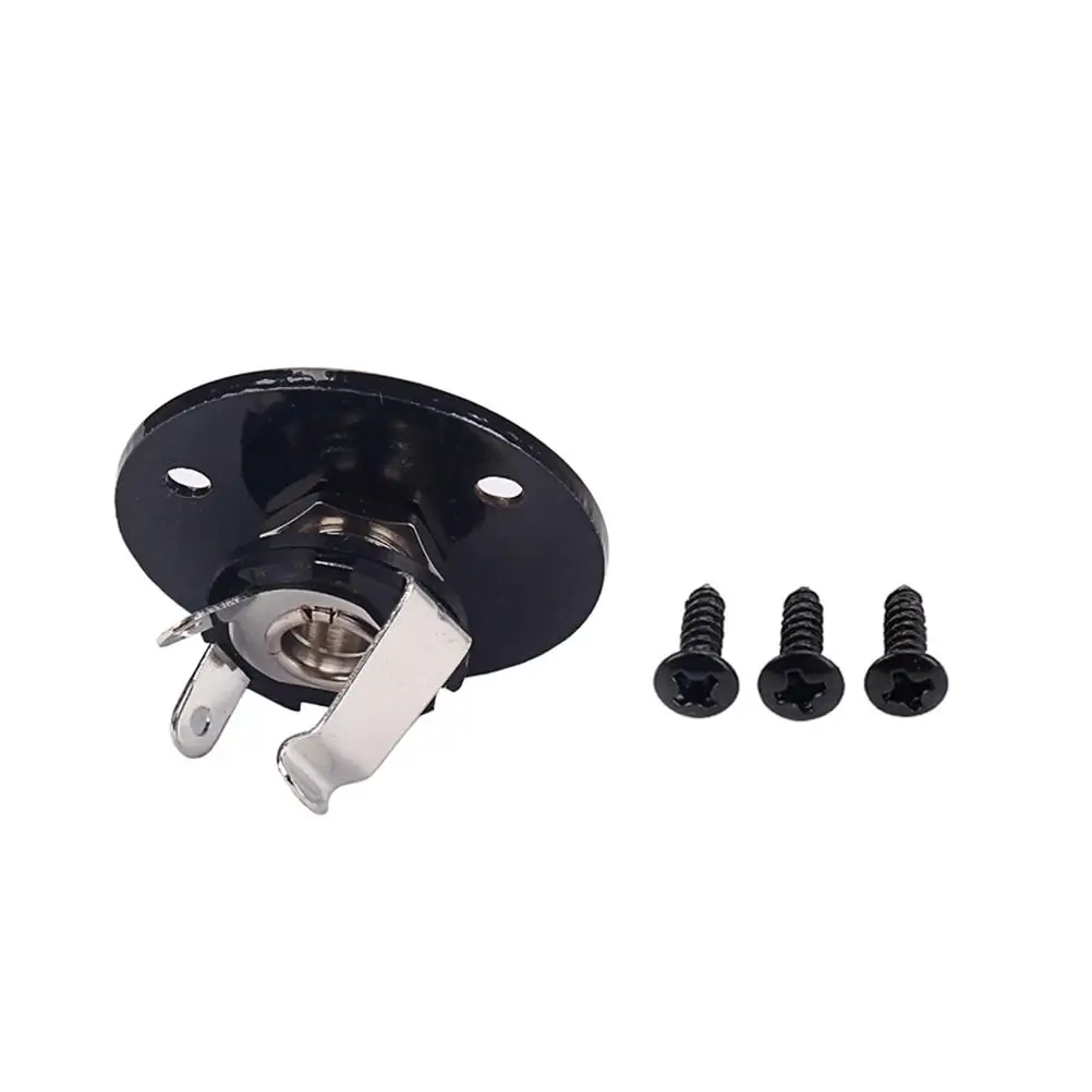 

1 4 Inch 6.35mm Guitar Jack Socket Black Plated Iron Copper Round Plate Mounting Screws Electric Bass Acoustic