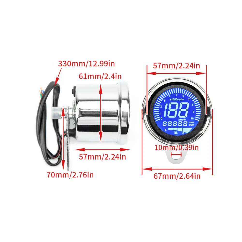 Universal 12V Motorcycle Speedometer Odometer LED Digital Indicator Tachometer Fuel Meter For 2-4 Cylinders Acesssories