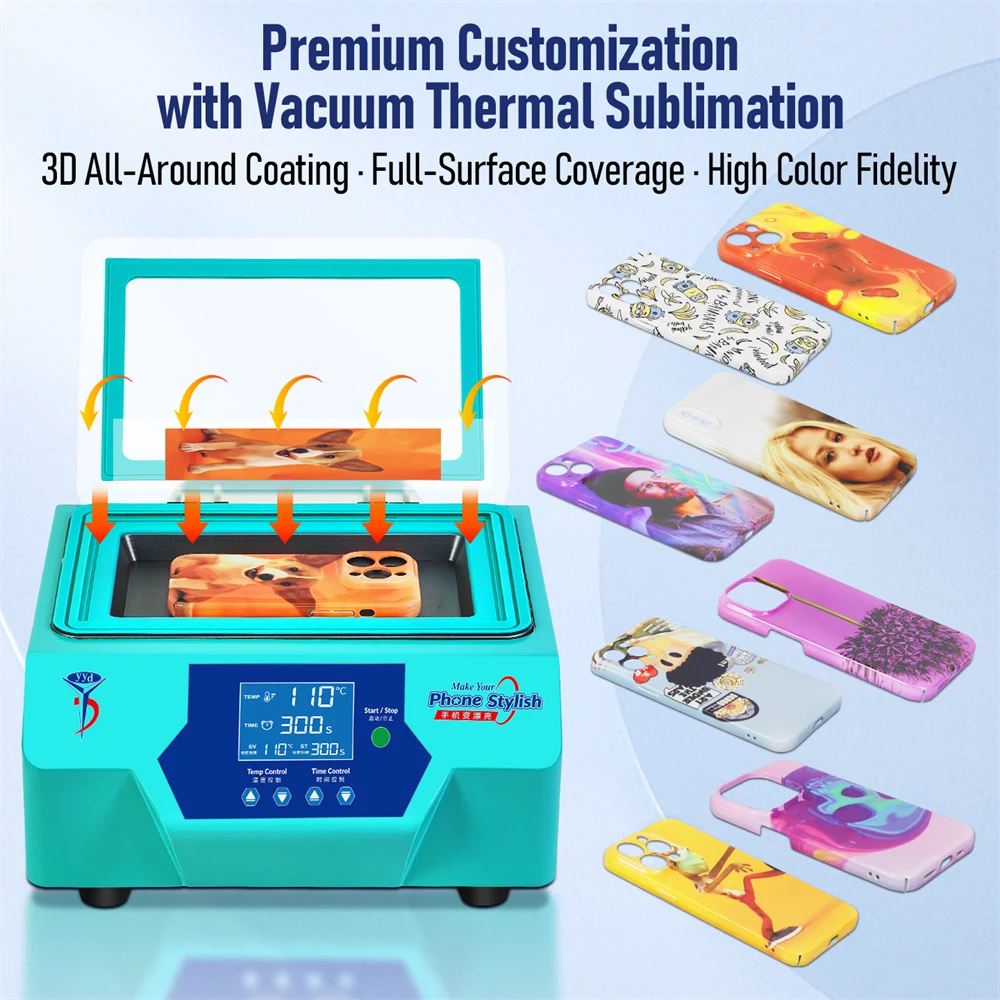 آلة تسامي فراغ YYD U8 ثلاثية الأبعاد صغيرة محمولة آيفون 17 16 15 14 برو ماكس XR لتقوم بها بنفسك غطاء خلفي لفيلم الصحافة الحرارية