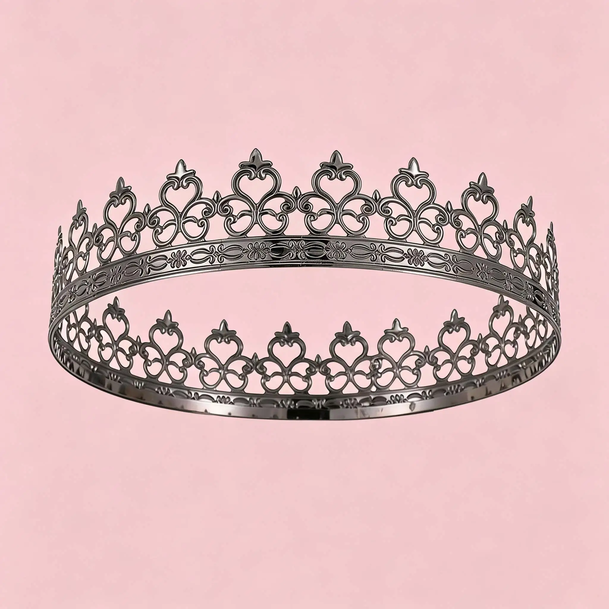 Vintage-style heart-shaped filigree full-round crown/king's headpiece—suitable for weddings, banquets, proms, and royal-themed p image 5