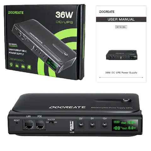 New EU Plug 36W DC1036L UPS Uninterruptible Power Supply 5V-24V Output 18650 Replaceable Battery for Router NAS Modem & Network