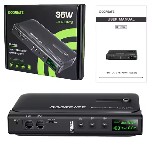 New EU plug 36W DC1036L UPS Uninterruptible Power Supply 5V-24V Output 18650 Replaceable Battery for Router NAS Modem &amp; Network