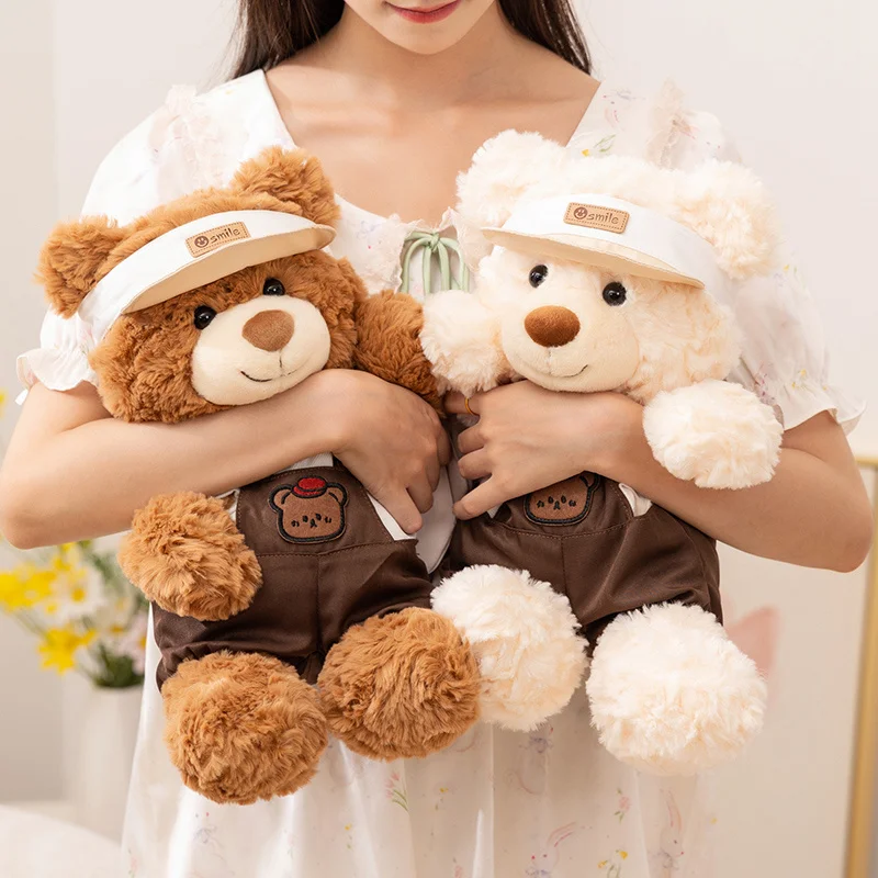 

28cm Cowboy Little Bear Plush Toys Cozy Fluffy Cartoon Bear Doll Lively Cute Strap Pants Sun Hat Bear Doll Warm Kids Companion