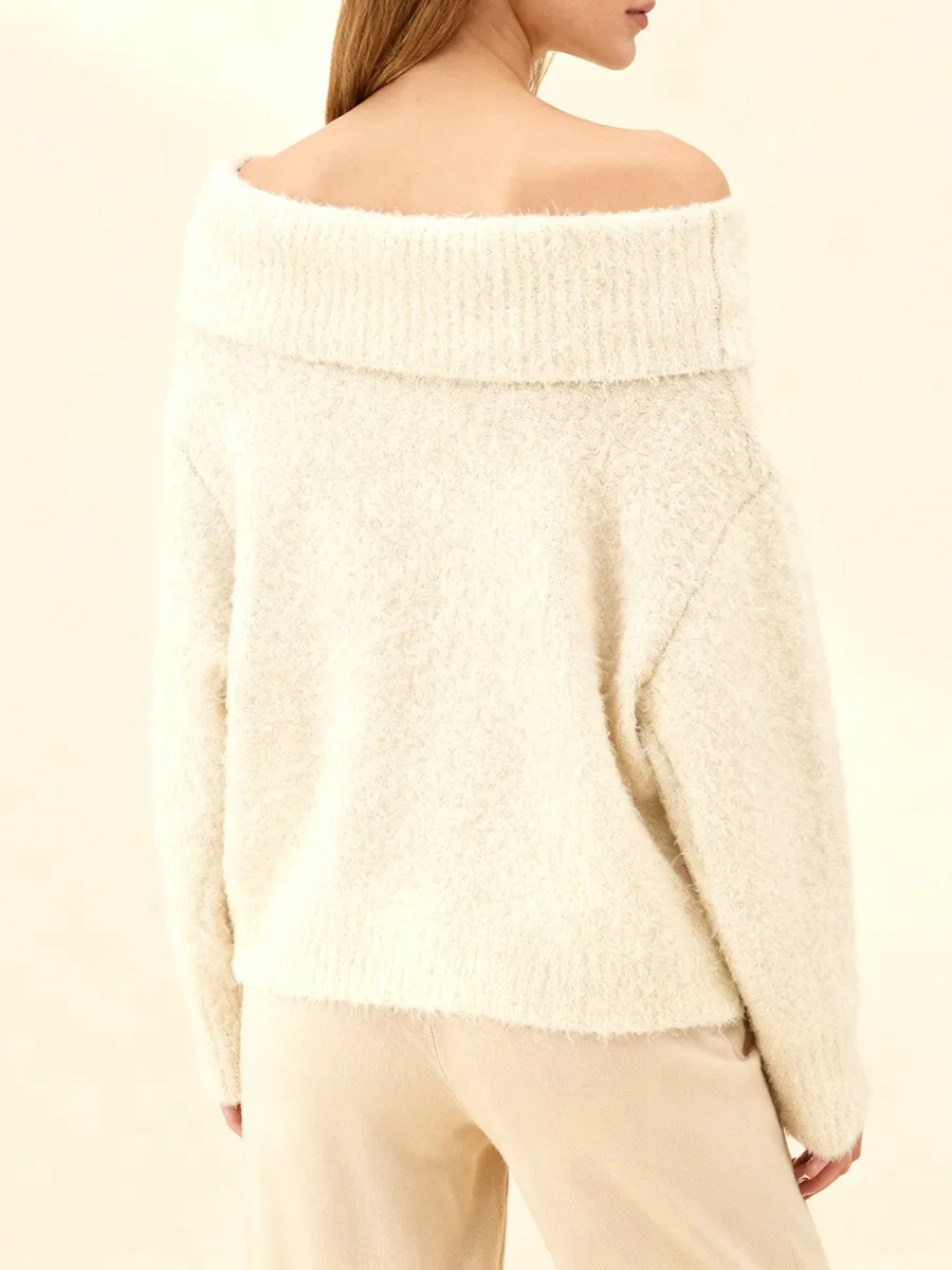 TWOTWINSTYLE Solid Simple Knitted Pullovers for Women Slash Neck Long Sleeve Slim Sexy Temperament Sweater Female Winter Clothes
