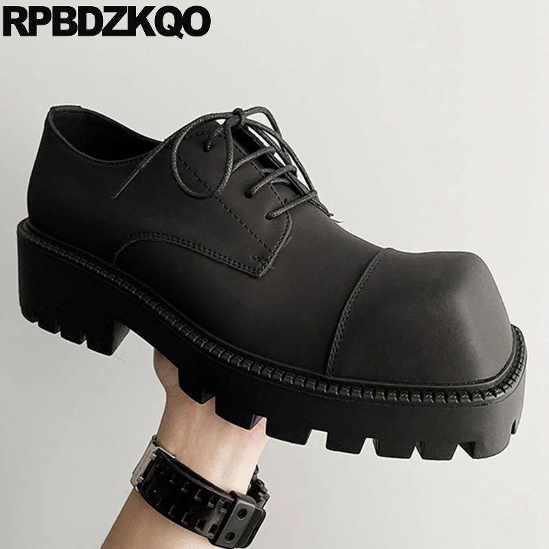 Men Unique Derby Platform Waterproof High Heels Oxfords Square Toe Dress Runway Shoes Walking Strange Club Lace Up Chunky Wide