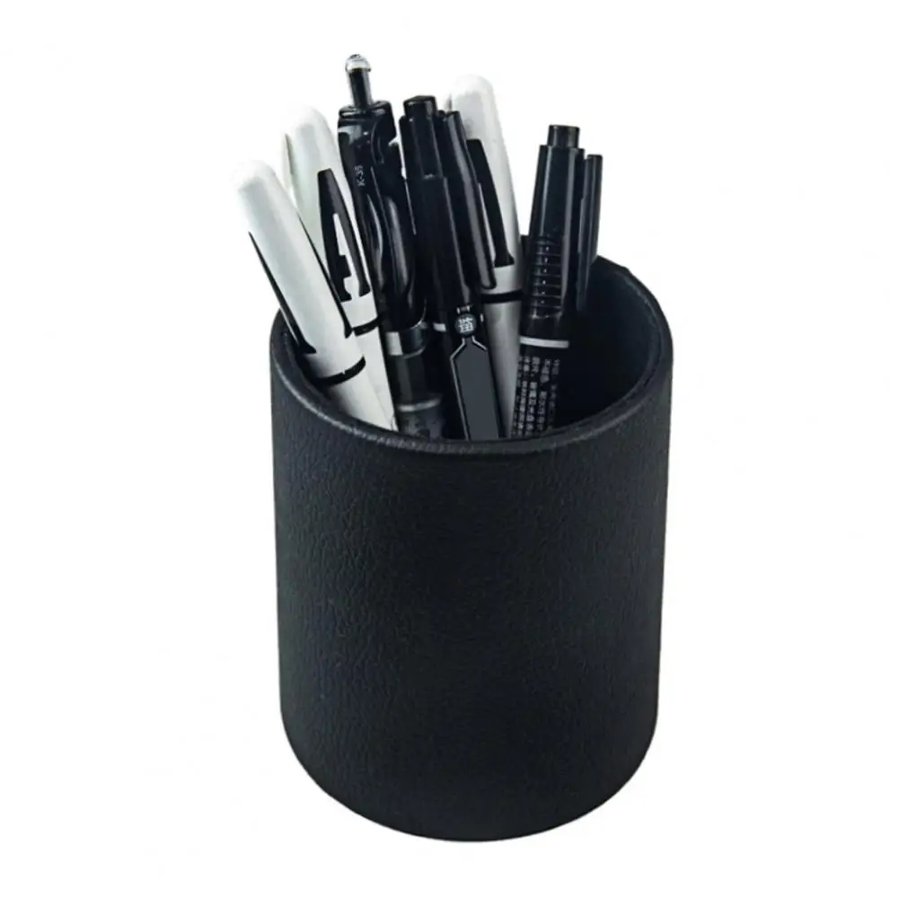 Soporte cilíndrico para bolígrafos, organizador de almacenamiento de bolígrafos de escritorio de piel sintética para el hogar, oficina, escuela, portalápices redondo, taza para bolígrafo para dormitorio